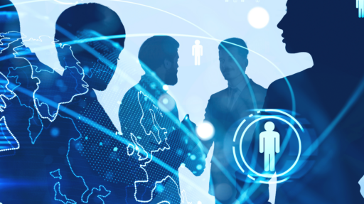 AI generated image showing world of digital and silhouettes of people